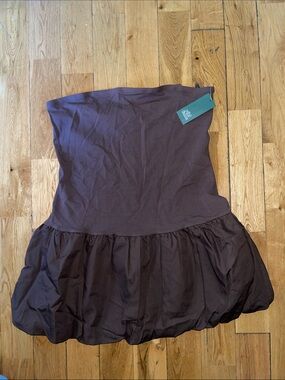 Strapless Brown Bubble Hem Dress